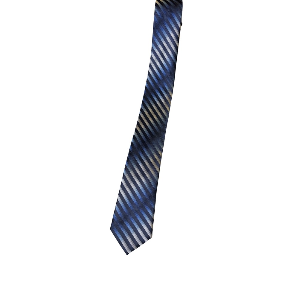 Arrow Slim Necktie OS Blue Silver Diagonal Striped Pattern Polyester Tie
